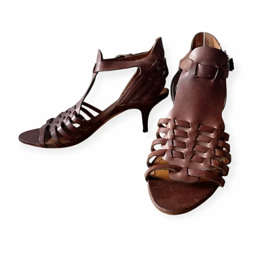 Givenchy Brown Leather Gladiator Huarache Sandal, Mid Heel, Size 38.5EU